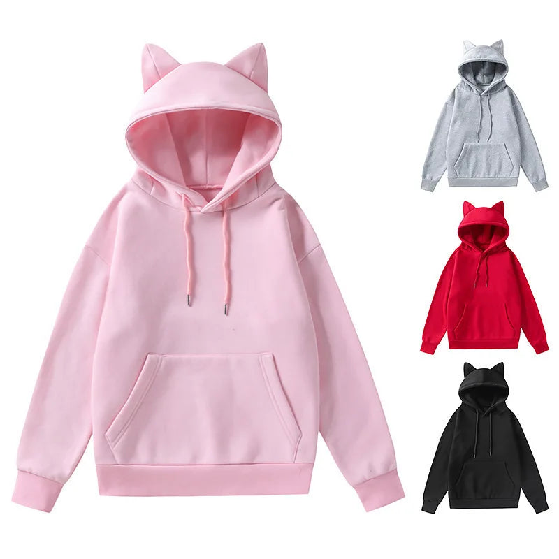 Mumzar women's cat ear hoodie UAE in pink, red, gray, and black with front pocket and cute design