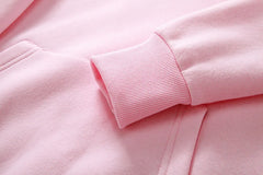 Close-up of Mumzar women's cat ear hoodie UAE showcasing soft pink fabric and ribbed cuffs