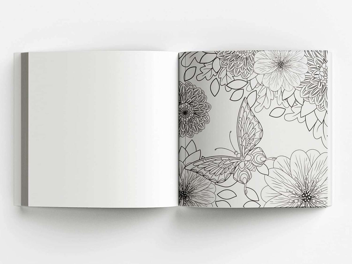 Mumzar adult coloring book with tear out pages featuring detailed floral and butterfly designs