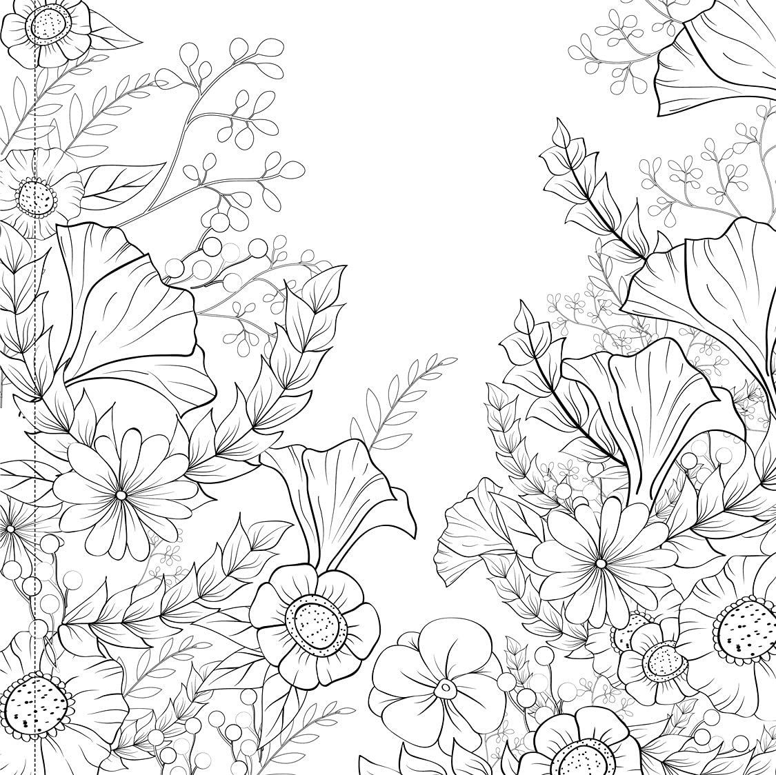 Intricate floral design in black and white from an adult coloring book with tear out pages by Mumzar