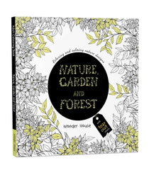Nature Garden and Forest adult coloring book with tear out pages featuring floral black and yellow designs