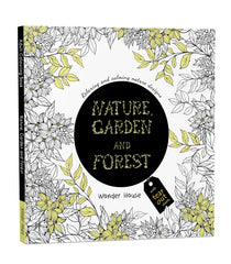 Nature Garden and Forest adult coloring book with tear out pages featuring floral black and yellow designs