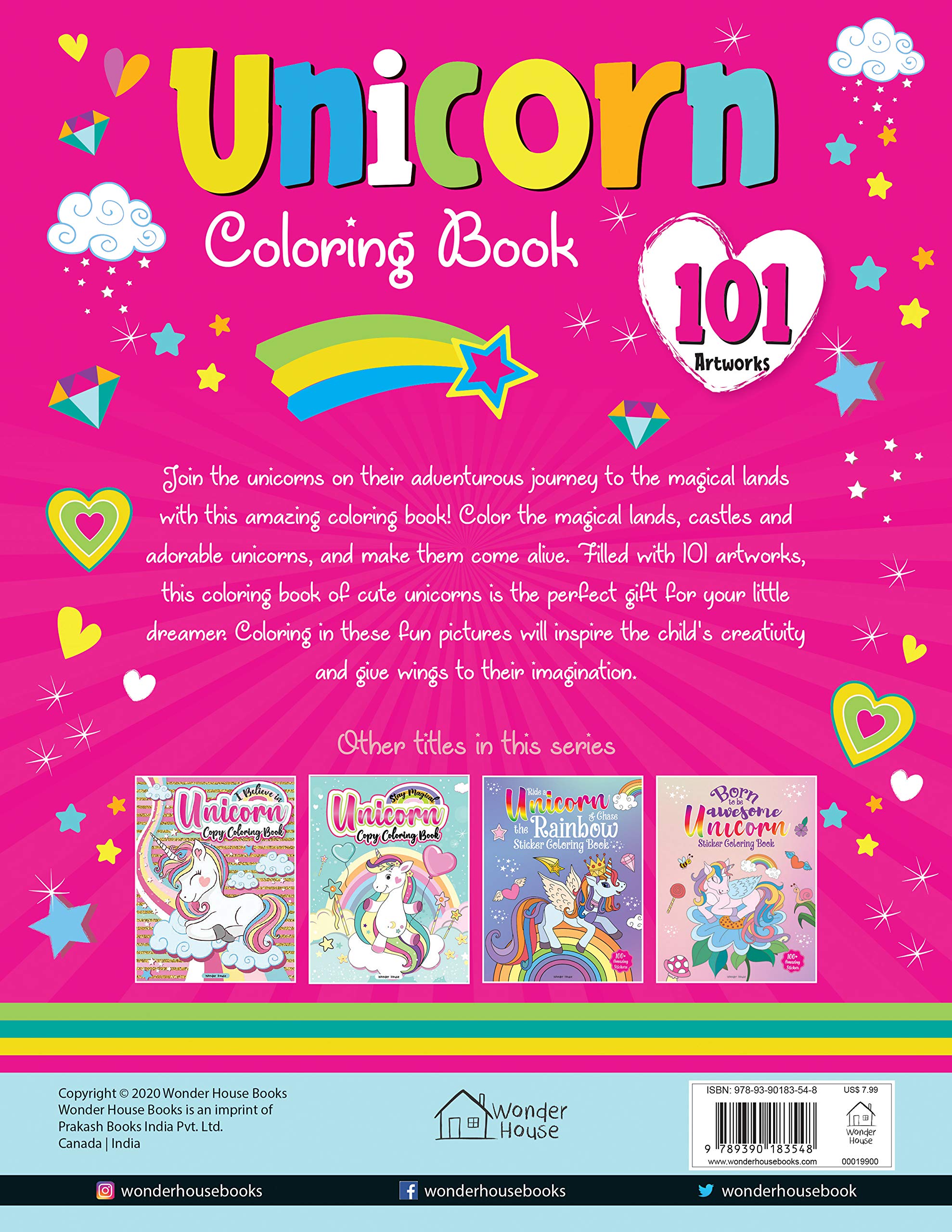 Mumzar 101 unicorn coloring pages book cover with colorful stars hearts and rainbow design