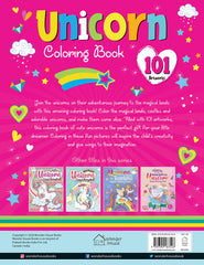 Mumzar 101 unicorn coloring pages book cover with colorful stars hearts and rainbow design