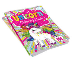 Unicorn coloring book with 101 unicorn coloring pages featuring a colorful unicorn on the cover
