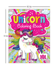 101 unicorn coloring pages book with colorful unicorn and glitter star background