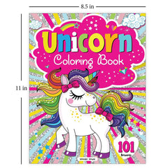 101 unicorn coloring pages book cover with colorful unicorn and sparkly background by Mumzar