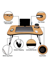 Wood multi purpose laptop desk for study and reading with foldable non slip legs reading table tray laptop table laptop stands laptop desk study laptop table study table black - Mumzar.com