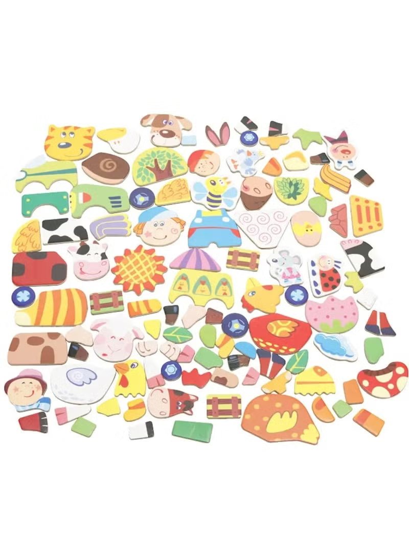 Huitich colorful 3D wooden animal puzzle for toddlers with various animal and object pieces