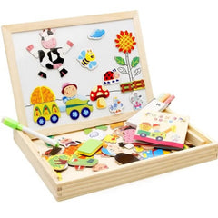 Huitich 3D wooden animal puzzle for toddlers with colorful animal and nature shapes in a wooden box