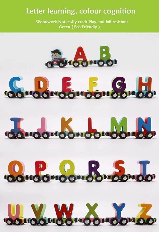 Huitich wooden alphabet train toy with colorful letters for letter learning and color cognition