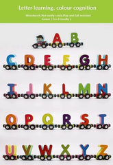 Huitich wooden alphabet train toy with colorful letters for letter learning and color cognition