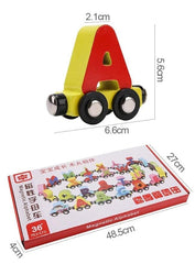 Huitich wooden alphabet train toy with colorful magnetic letter A and packaging box