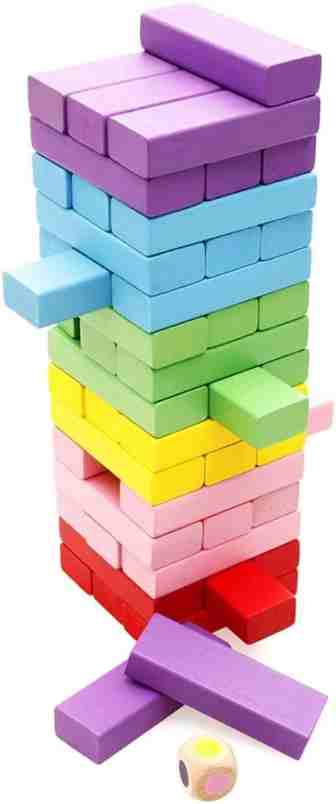 Huitich colorful wooden building blocks for kids stacked in a tower game with a dice