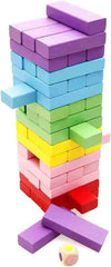 Huitich colorful wooden building blocks for kids stacked in a tower game with a dice