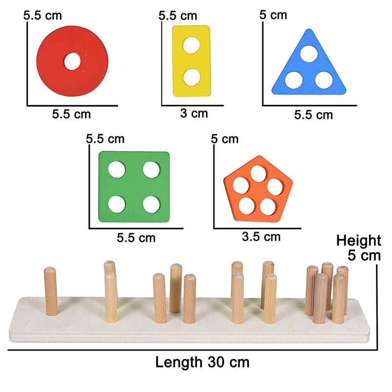 Huitich wooden geometric shape sorter toy with colorful shapes and natural wood base for kids