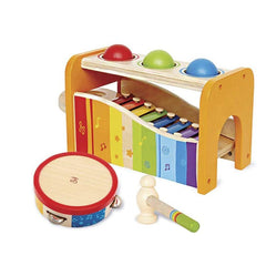 Huitich wooden music set for kids featuring a colorful xylophone, tambourine, and hammer pounding toy