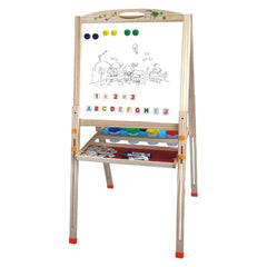 Huitich wooden paint set for kids with easel, chalkboard, magnetic letters, and paint containers
