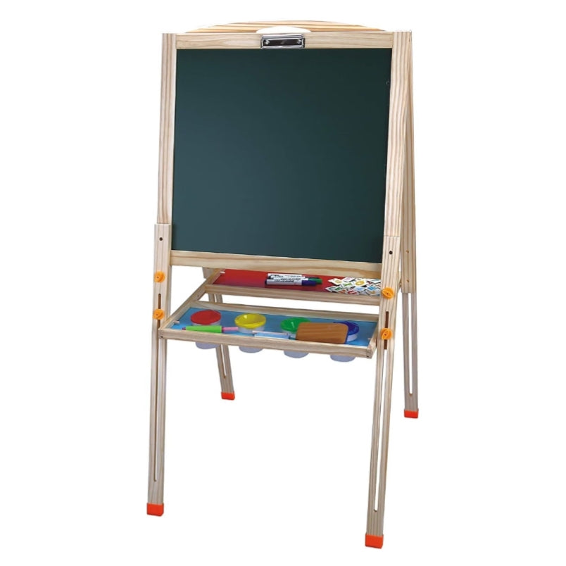 Huitich wooden paint set for kids with easel chalkboard and paint storage tray