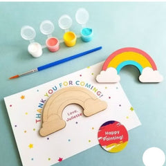 Huitich wooden party favor painting kit with rainbow shape, paint pots, and brush for kids