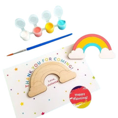 Huitich wooden party favor painting kit with rainbow-shaped wood piece, paint pots, and brush