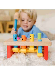Huitich wooden pounding bench toy with colorful smiling pegs and mallet for toddlers
