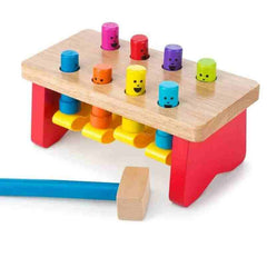 Huitich wooden pounding bench toy with colorful pegs and a blue mallet for toddlers