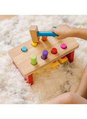 Huitich wooden pounding bench toy with colorful pegs and blue mallet for toddlers