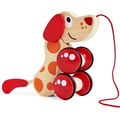 Huitich kids wooden pull along puppy toy with red wheels, ears, and tail for toddlers