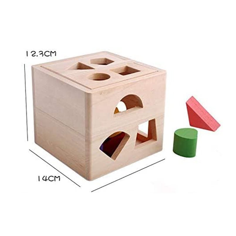 Huitich wooden shape sorting set for kids with geometric shapes and size dimensions