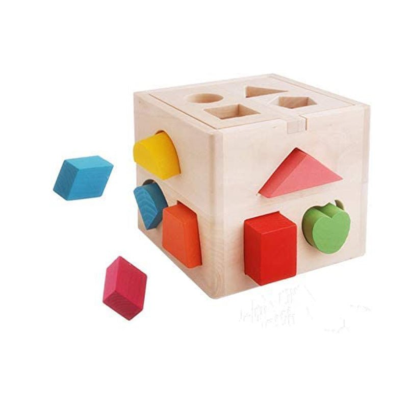Huitich wooden shape sorting set for kids with colorful geometric blocks and natural wood box