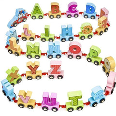 Huitich colorful wooden toy train for early learning featuring alphabet letters on connected cars