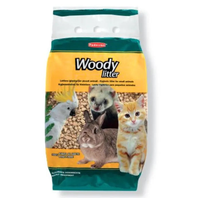 Padovan Woody Litter with wood shavings pet litter for small animals like cats, rabbits, and birds