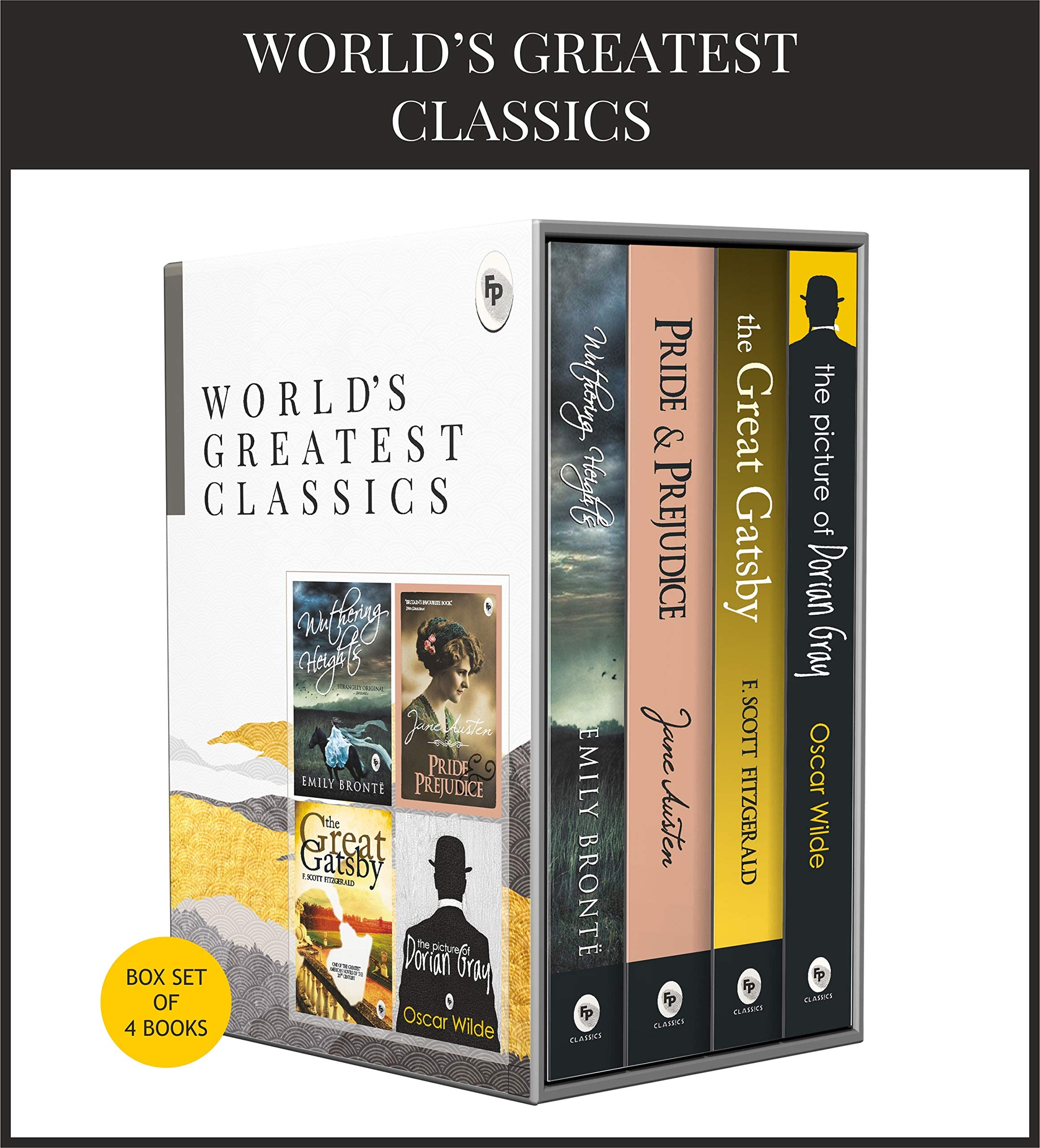 Mumzar classic literature box set featuring four timeless novels including Pride and Prejudice and The Great Gatsby