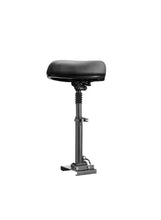 Shock-absorbing bicycle seat with black saddle, spring suspension, and mounting clamp