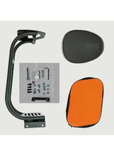 Scooter seat kit parts: black curved mount, orange backrest panel, hardware