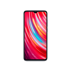 Front view of black smartphone with colorful swirl display teardrop notch used Redmi Note 8 Pro for sale vendor Mumzar