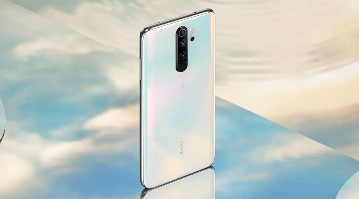 used Redmi Note 8 Pro for sale white iridescent back view showing quad camera module and fingerprint sensor by Mumzar