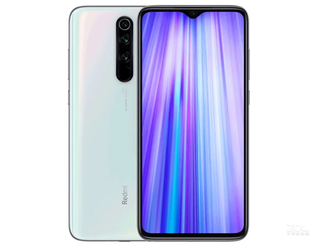 Mumzar listing used Redmi Note 8 Pro for sale white phone showing front display and rear quad camera setup