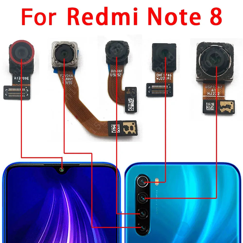 Xiaomi Redmi Note 8 Pro camera replacement set showing multiple rear and front camera modules for repair