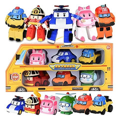 Huitich colorful transformable robot car toy set with multiple characters and a yellow bus packaging