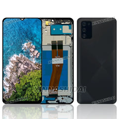 Samsung Galaxy A02S LCD replacement front display assembly with flex cables and black back cover by Mumzar