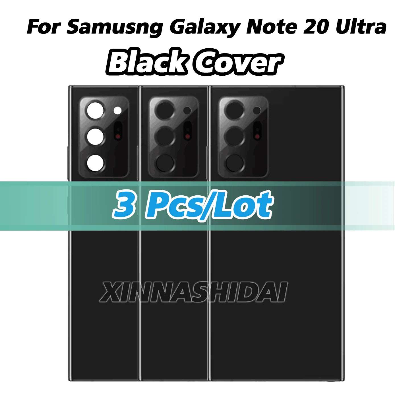 Mumzar Samsung Galaxy Note20 Ultra back cover black 3 pack replacement rear housing with camera lens cutouts