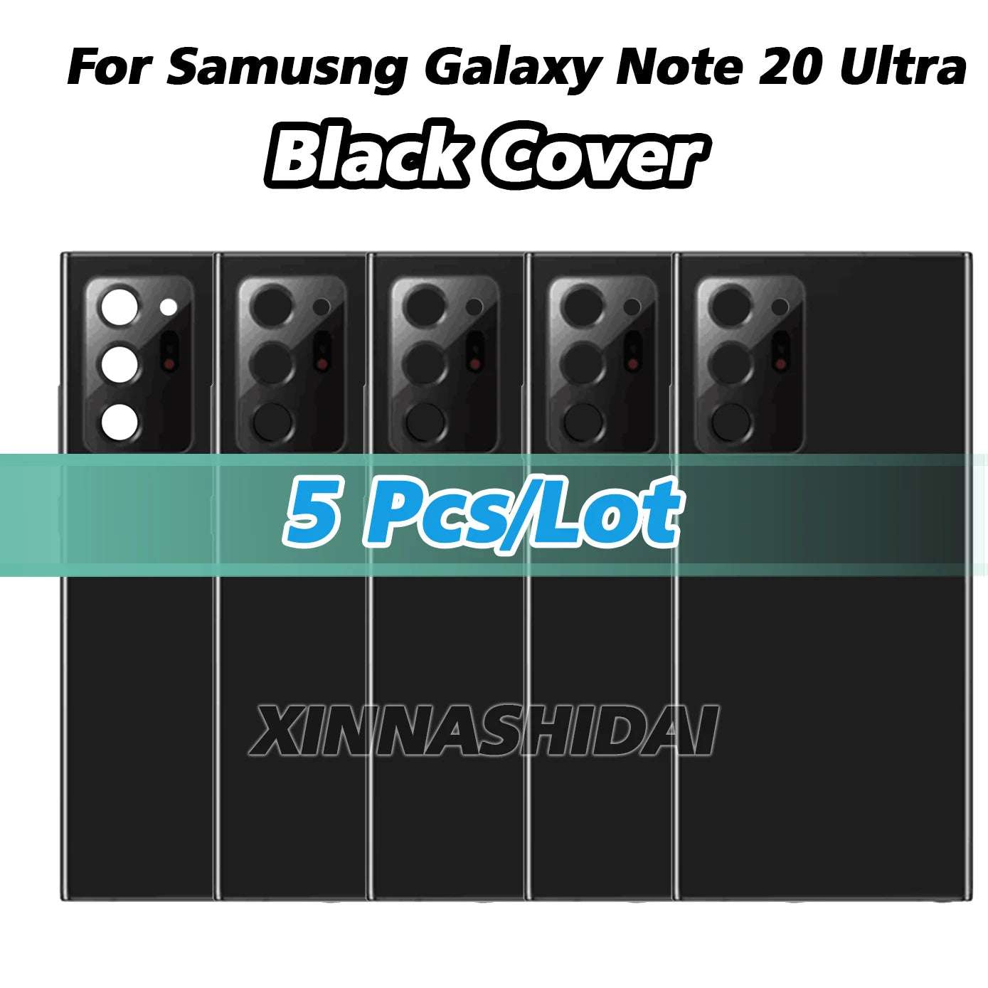 Pack of 5 black Samsung Galaxy Note20 Ultra back cover phone shells with camera lens cutouts