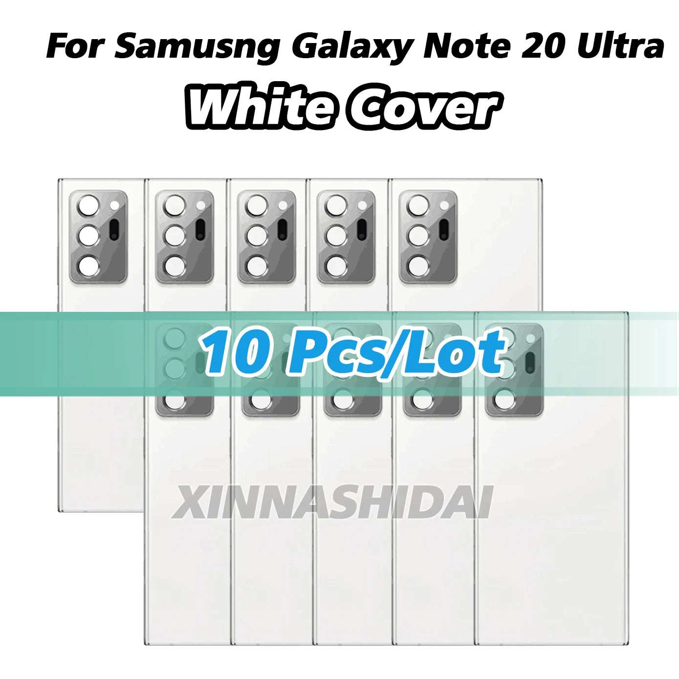 Samsung Galaxy Note20 Ultra back cover pack of 10 clear white replacement cases showing camera lens cutouts