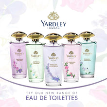 Set of Yardley eau de toilettes with gold caps in assorted floral bottles