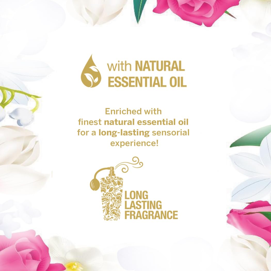 Yardley London English Rose gift set featuring natural essential oil and long lasting fragrance text surrounded by pink and white roses