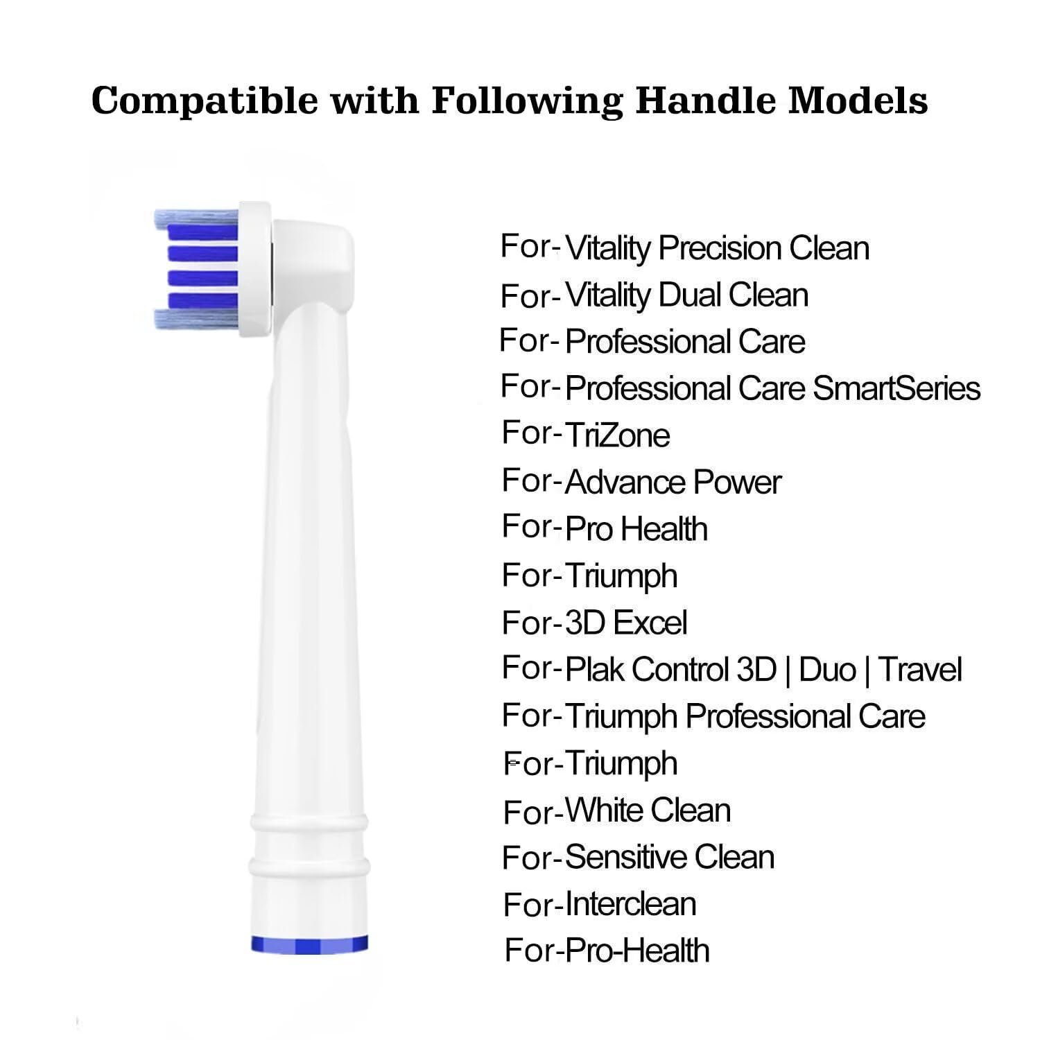 Voguish white replacement toothbrush heads for Oral B compatible with Precision Clean Sensitive and Travel models