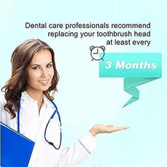 Voguish dental professional recommending replacement toothbrush heads for Oral B every 3 months