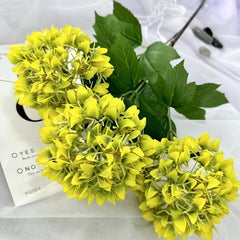 Huitich yellow artificial flower decor for home with green leaves and realistic petals